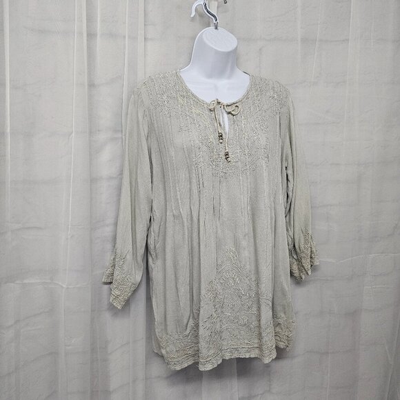 Solitaire Gray Embroidered Peasant Blouse Boho Hippie M - Picture 6 of 13